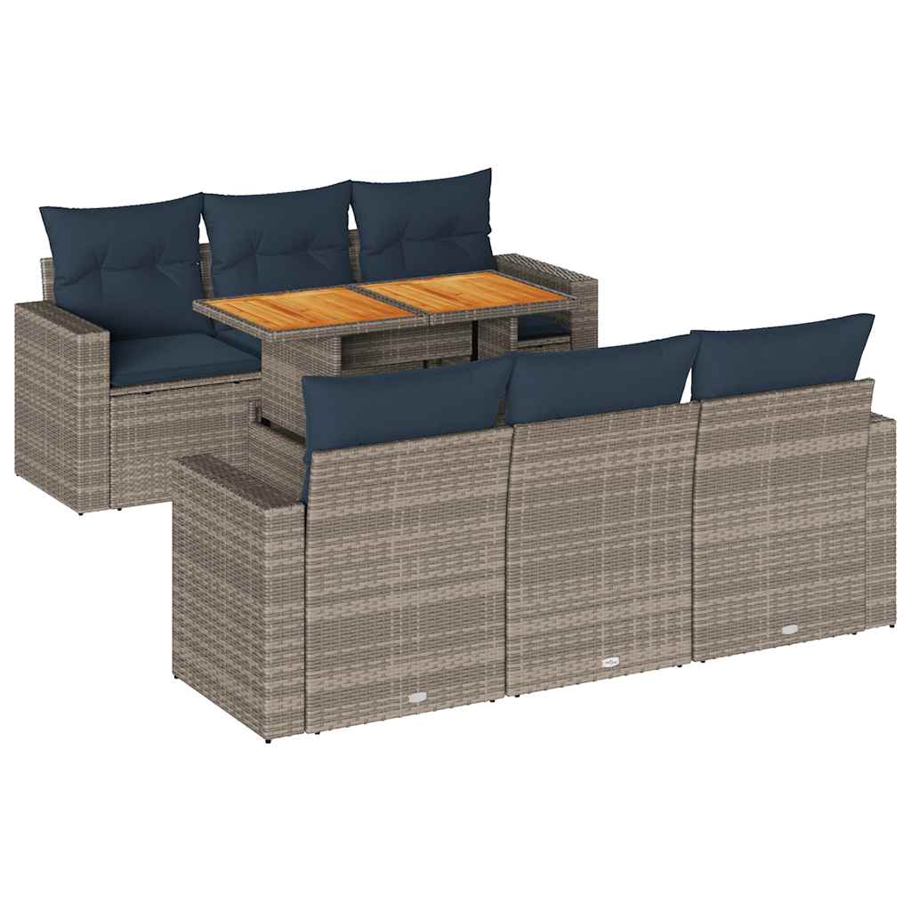 7 részes szürke polyrattan kerti ülőgarnitúra párnákkal