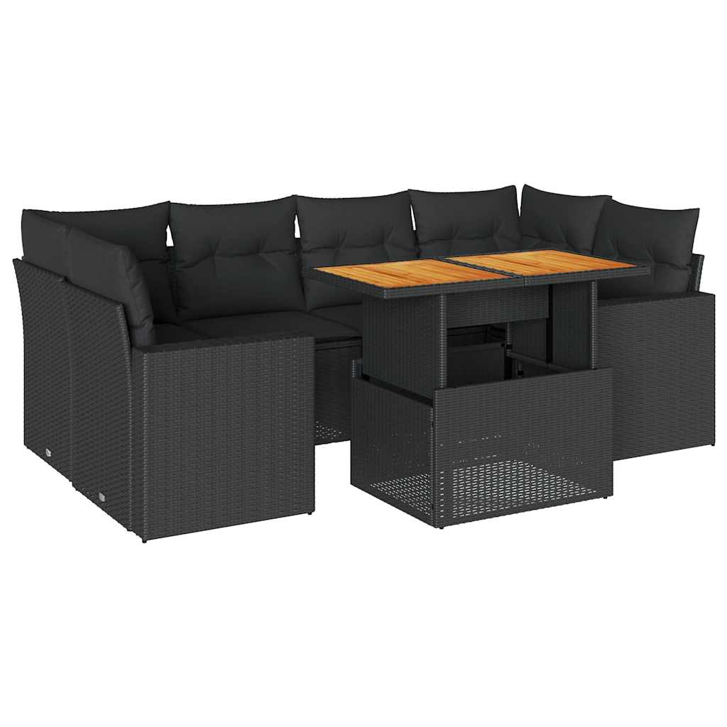 7 részes fekete polyrattan kerti ülőgarnitúra párnával