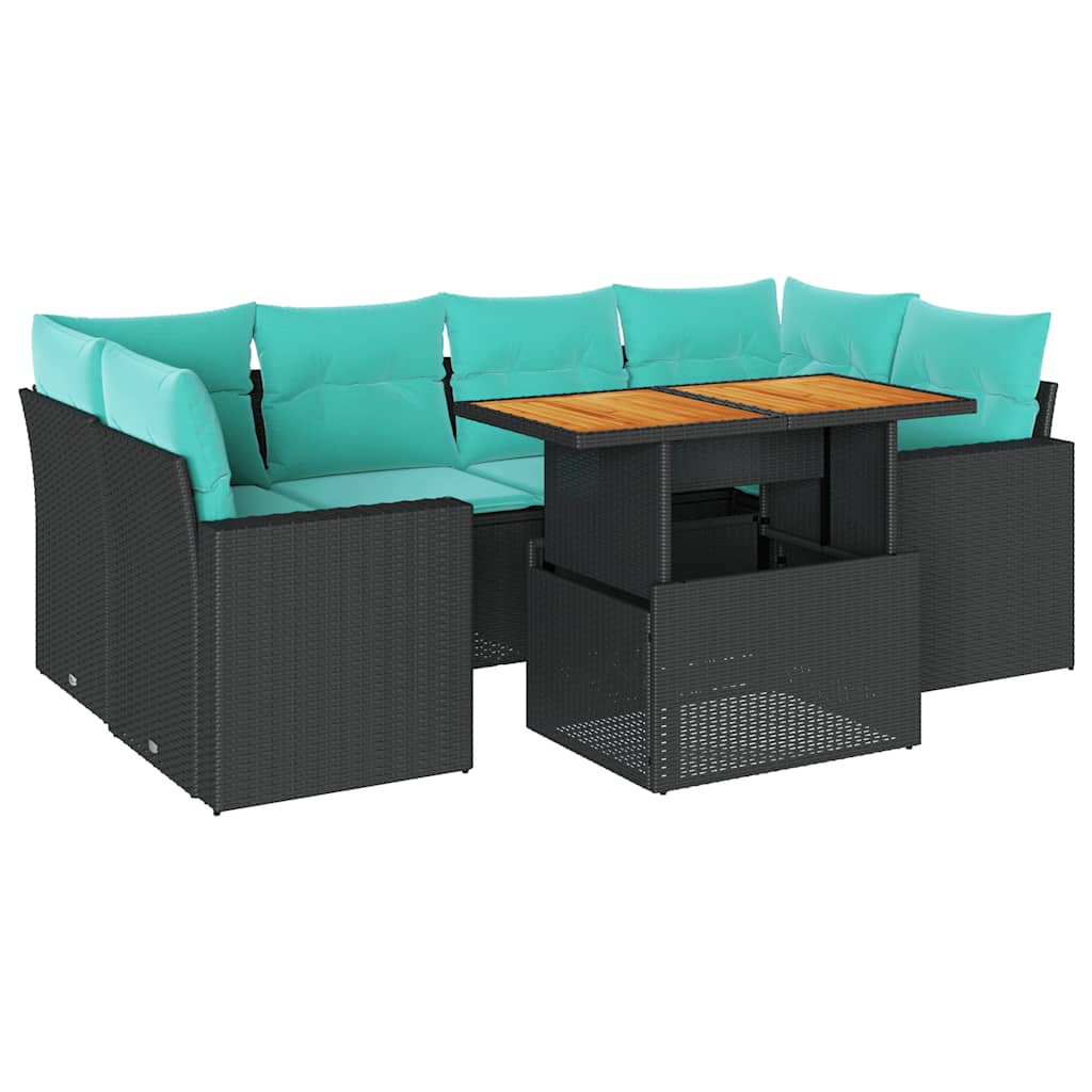 7 részes fekete polyrattan kerti ülőgarnitúra párnával