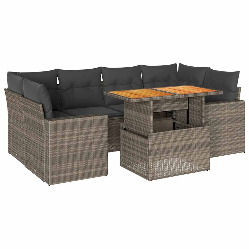 7 részes szürke polyrattan kerti ülőgarnitúra párnákkal