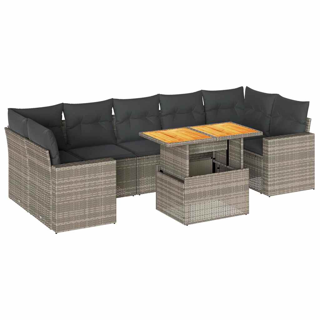 8 részes szürke polyrattan kerti ülőgarnitúra párnákkal