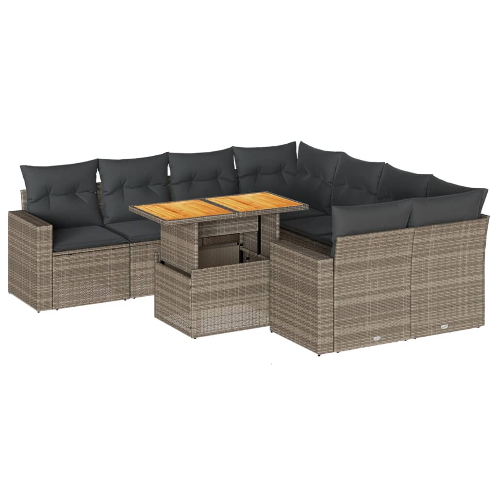 9 részes szürke polyrattan kerti ülőgarnitúra párnákkal