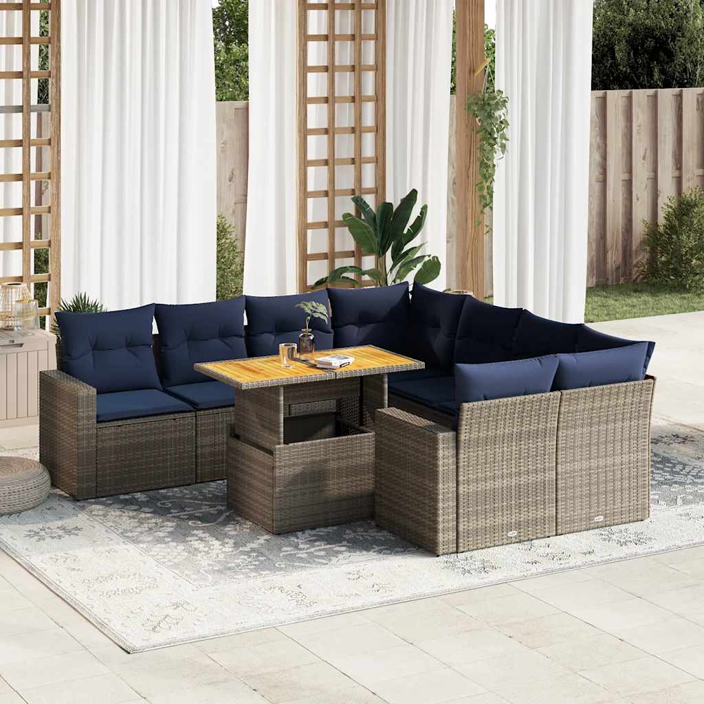 9 részes szürke polyrattan kerti ülőgarnitúra párnákkal
