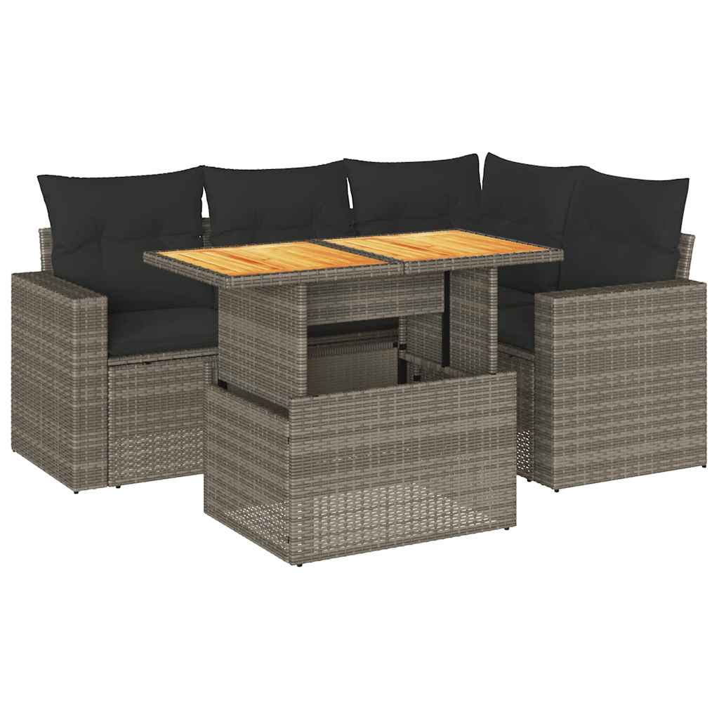 5 részes szürke polyrattan kerti ülőgarnitúra párnákkal