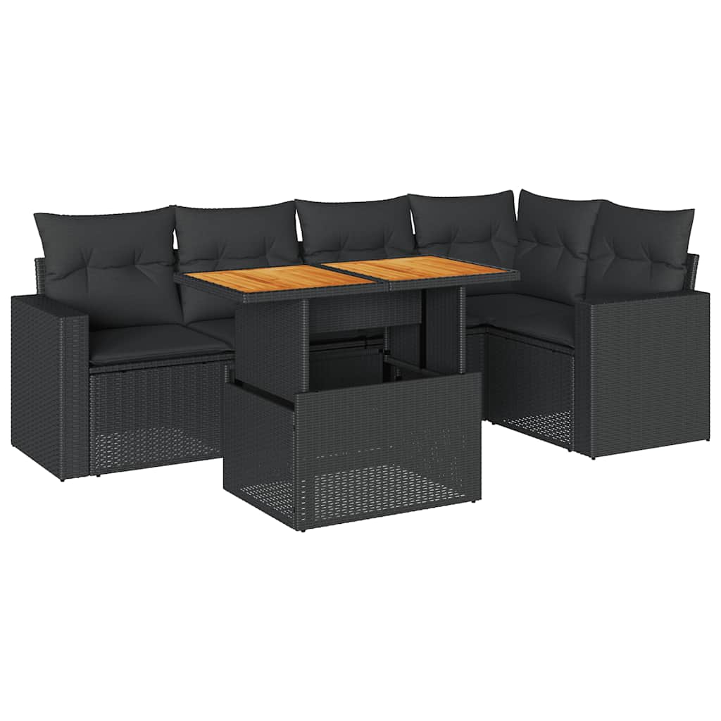 6 részes fekete polyrattan kerti ülőgarnitúra párnákkal