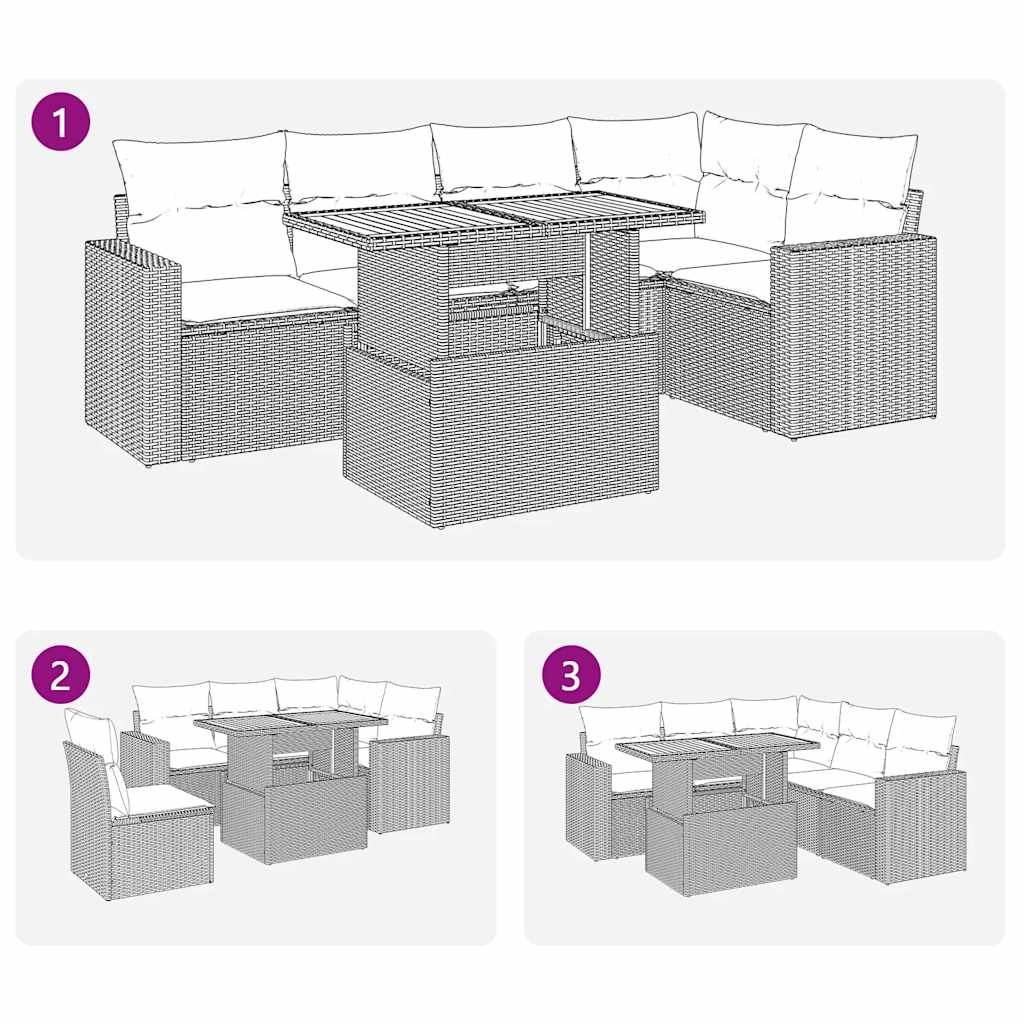6 részes bézs polyrattan kerti ülőgarnitúra párnával