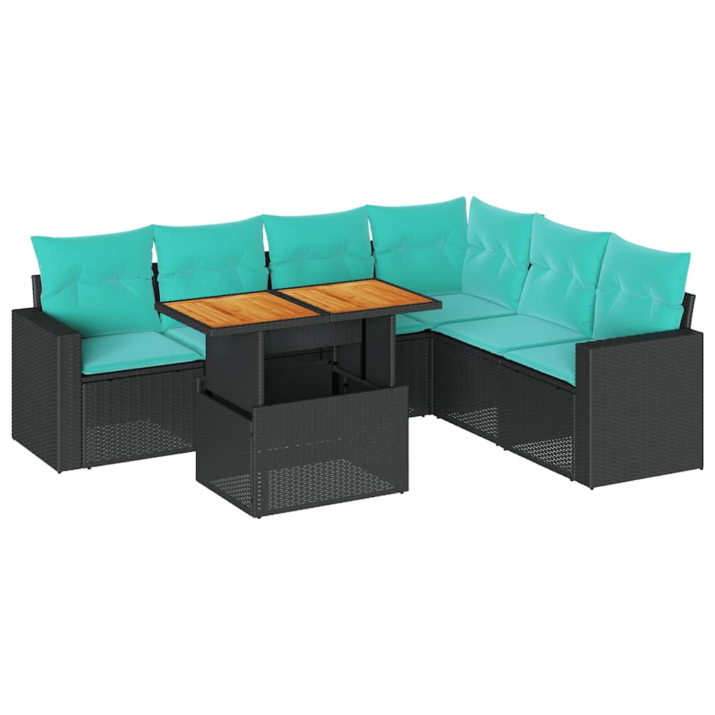 7 részes fekete polyrattan kerti ülőgarnitúra párnával