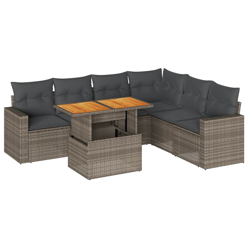 7 részes szürke polyrattan kerti ülőgarnitúra párnákkal