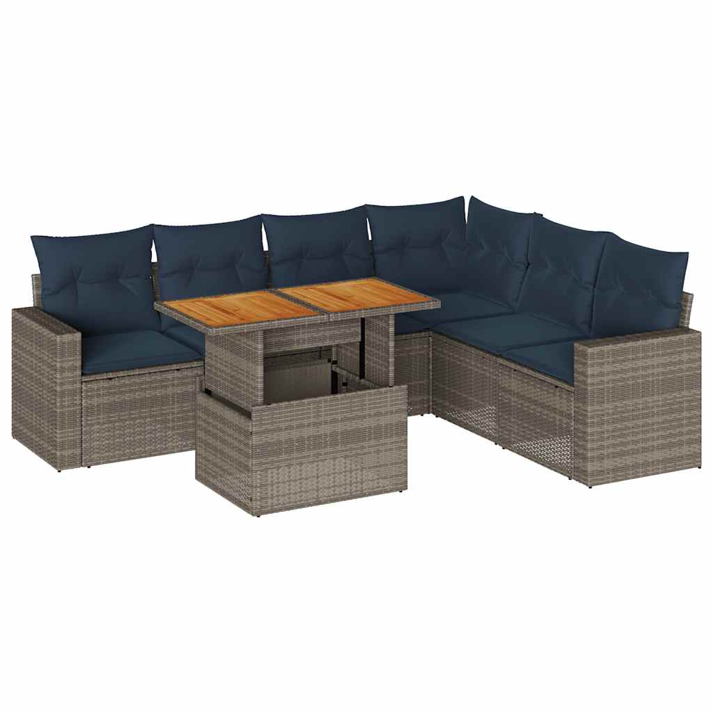 7 részes szürke polyrattan kerti ülőgarnitúra párnákkal