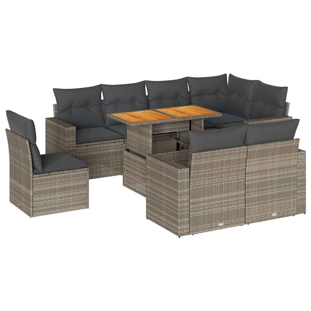 9 részes szürke polyrattan kerti ülőgarnitúra párnákkal