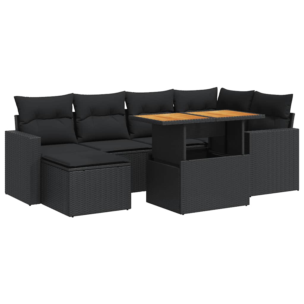 7 részes fekete polyrattan kerti ülőgarnitúra párnával
