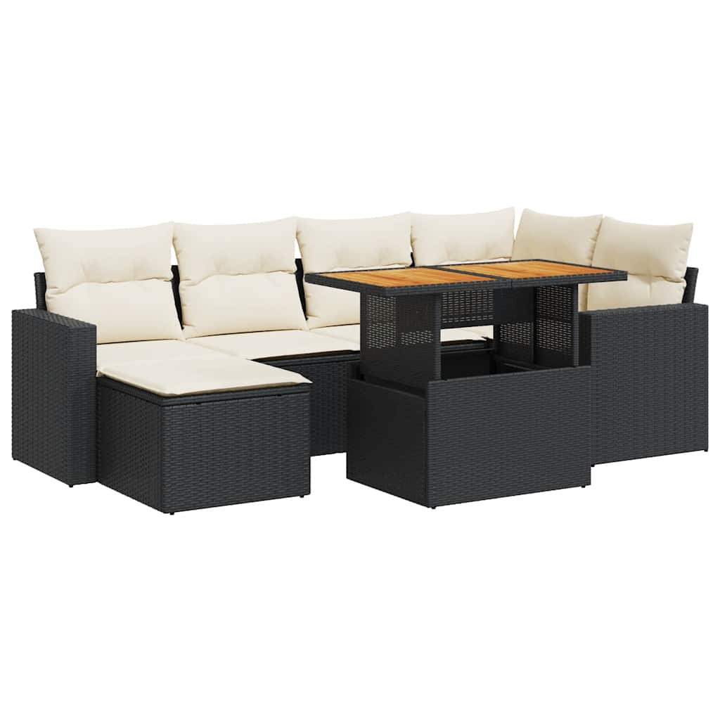 7 részes fekete polyrattan kerti ülőgarnitúra párnával