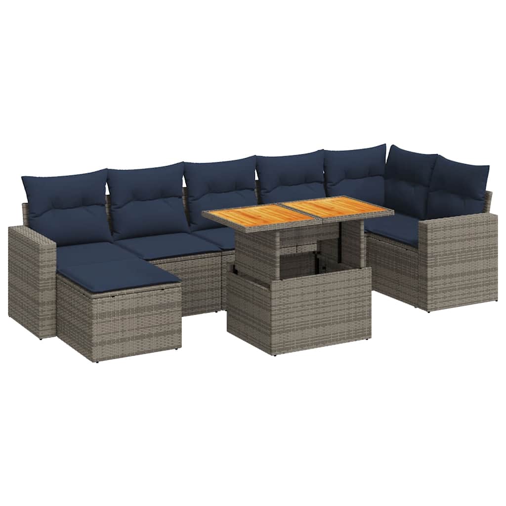 8 részes szürke polyrattan kerti ülőgarnitúra párnákkal