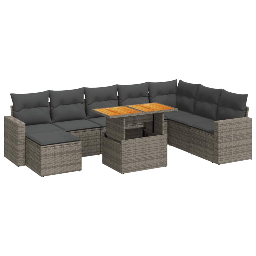 9 részes szürke polyrattan kerti ülőgarnitúra párnákkal