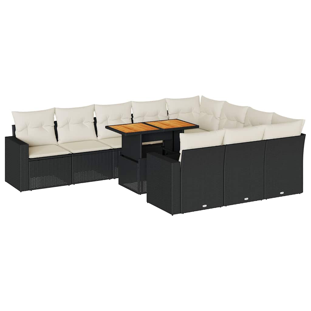 11 részes fekete polyrattan kerti ülőgarnitúra párnákkal