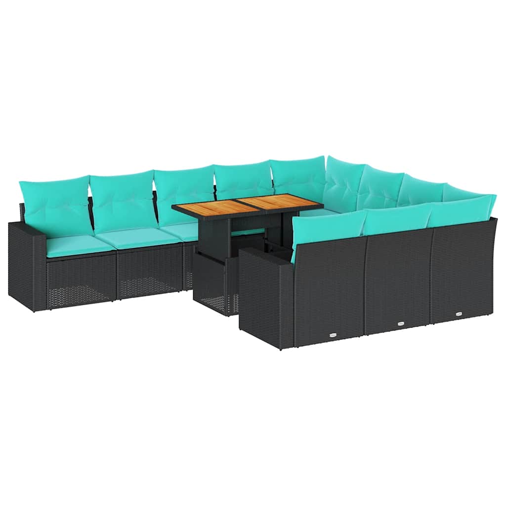 11 részes fekete polyrattan kerti ülőgarnitúra párnákkal