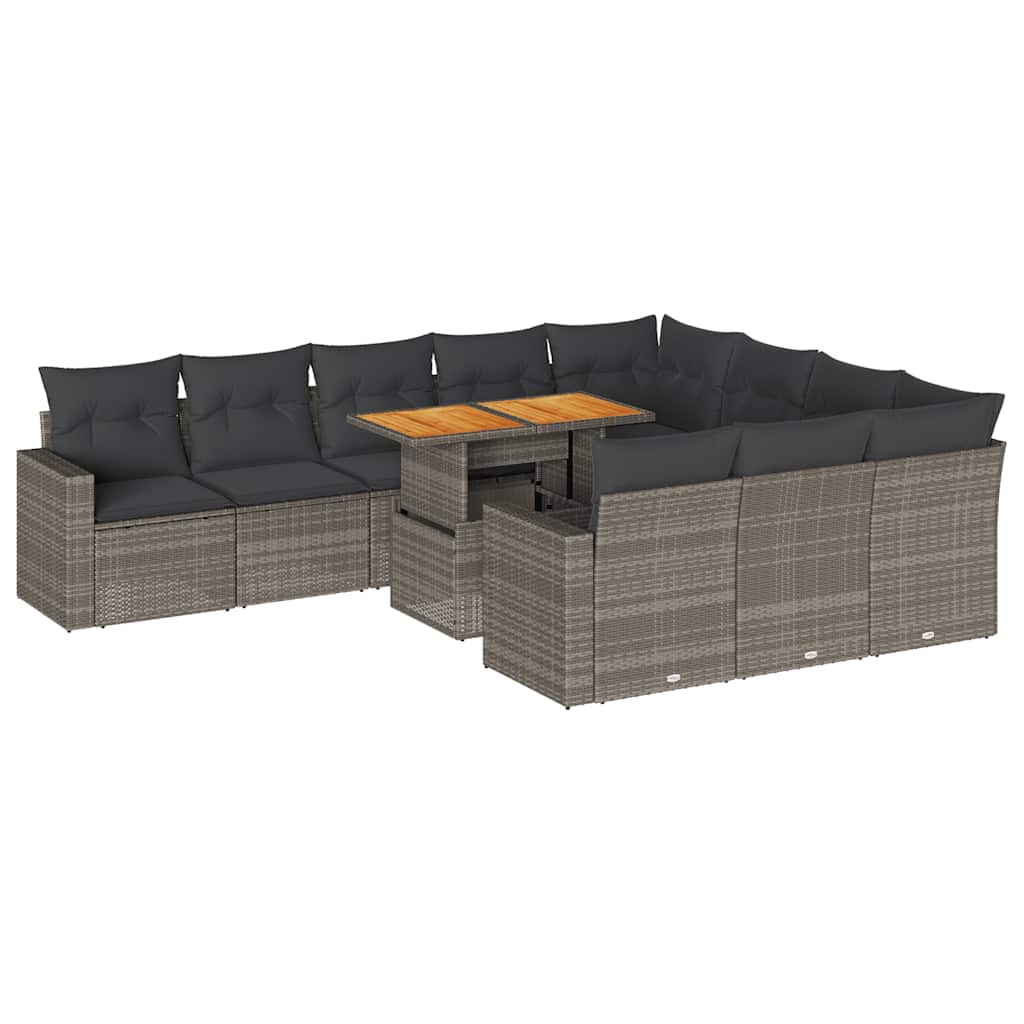 11 részes szürke polyrattan kerti ülőgarnitúra párnákkal
