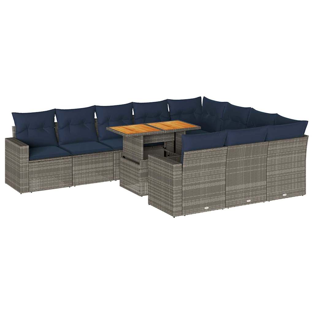 11 részes szürke polyrattan kerti ülőgarnitúra párnákkal