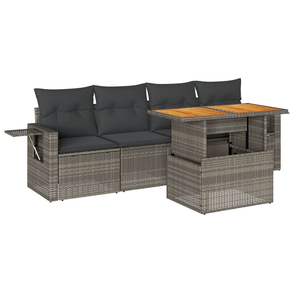 5 részes szürke polyrattan kerti ülőgarnitúra párnákkal