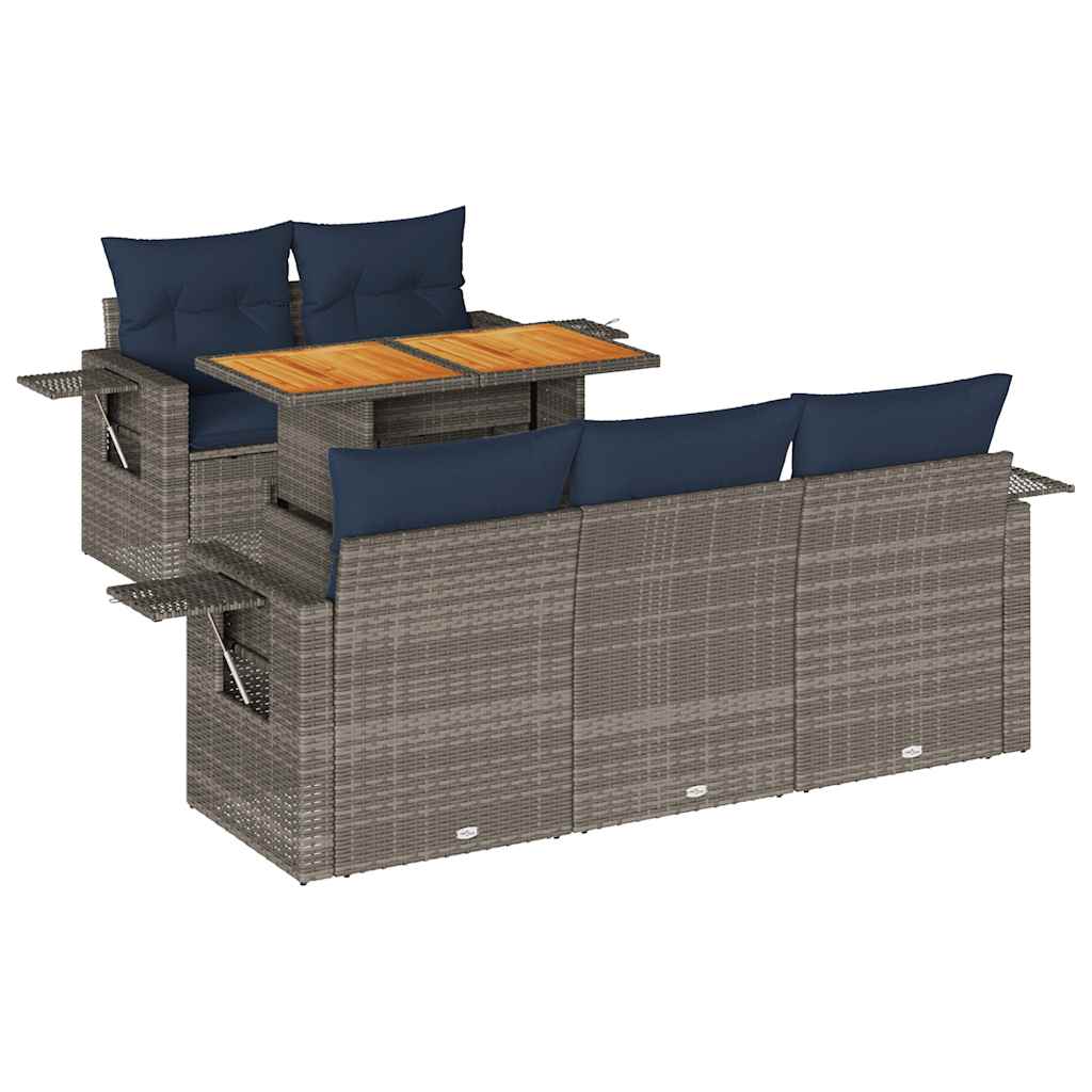 6 részes szürke polyrattan kerti ülőgarnitúra párnákkal