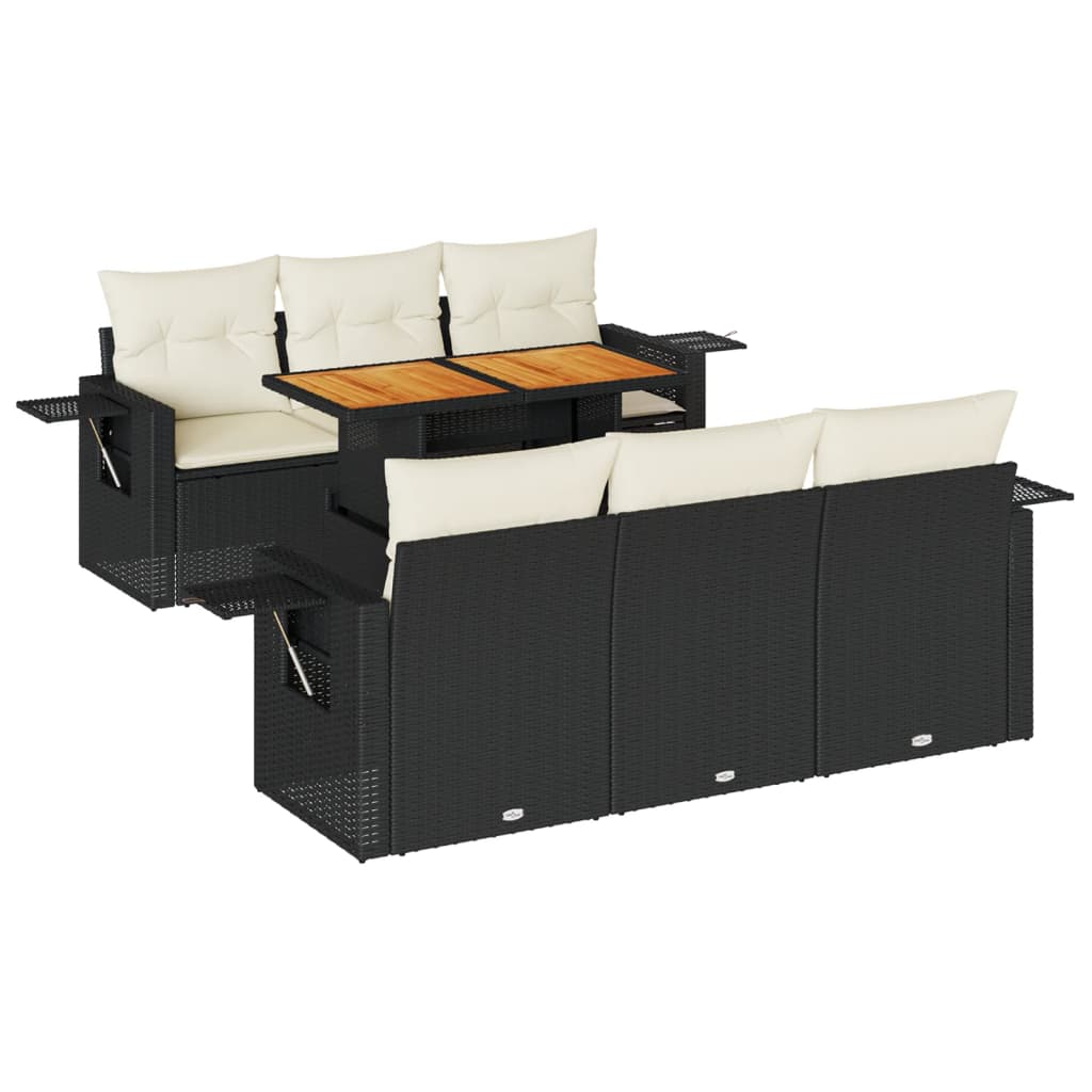 7 részes fekete polyrattan kerti ülőgarnitúra párnával