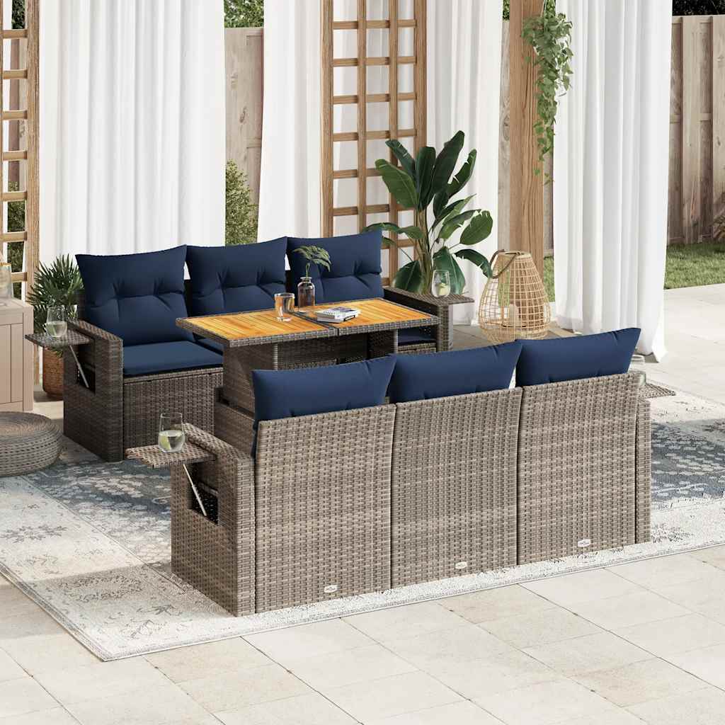 7 részes szürke polyrattan kerti ülőgarnitúra párnákkal