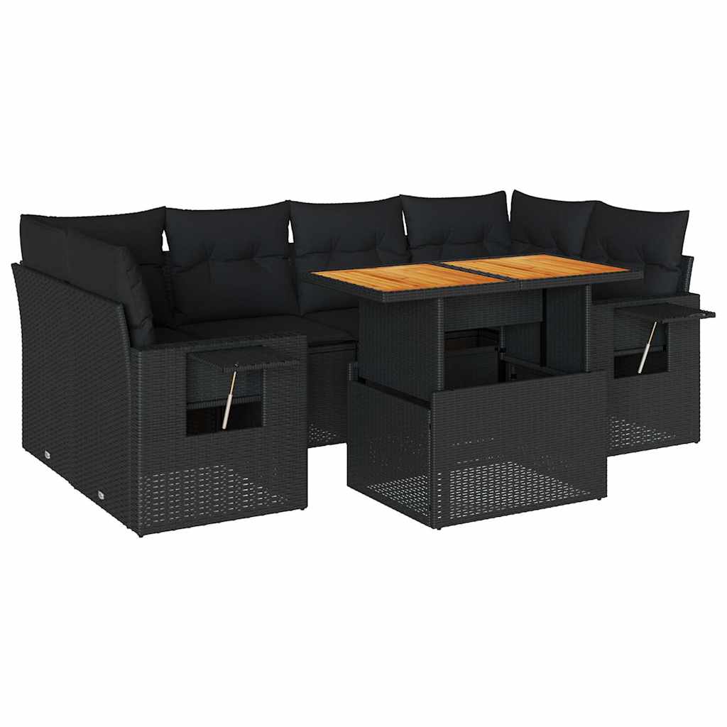 7 részes fekete polyrattan kerti ülőgarnitúra párnával