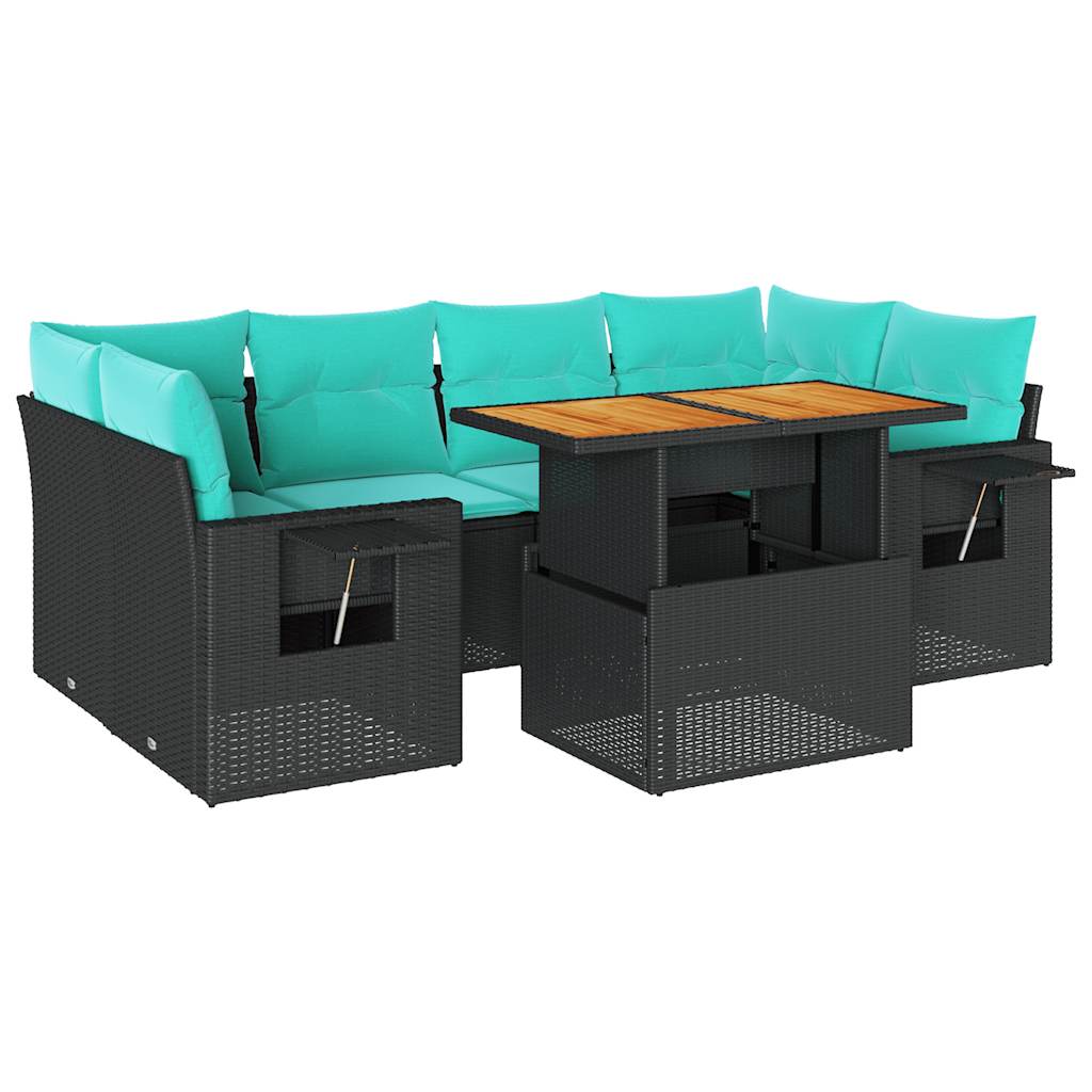 7 részes fekete polyrattan kerti ülőgarnitúra párnával
