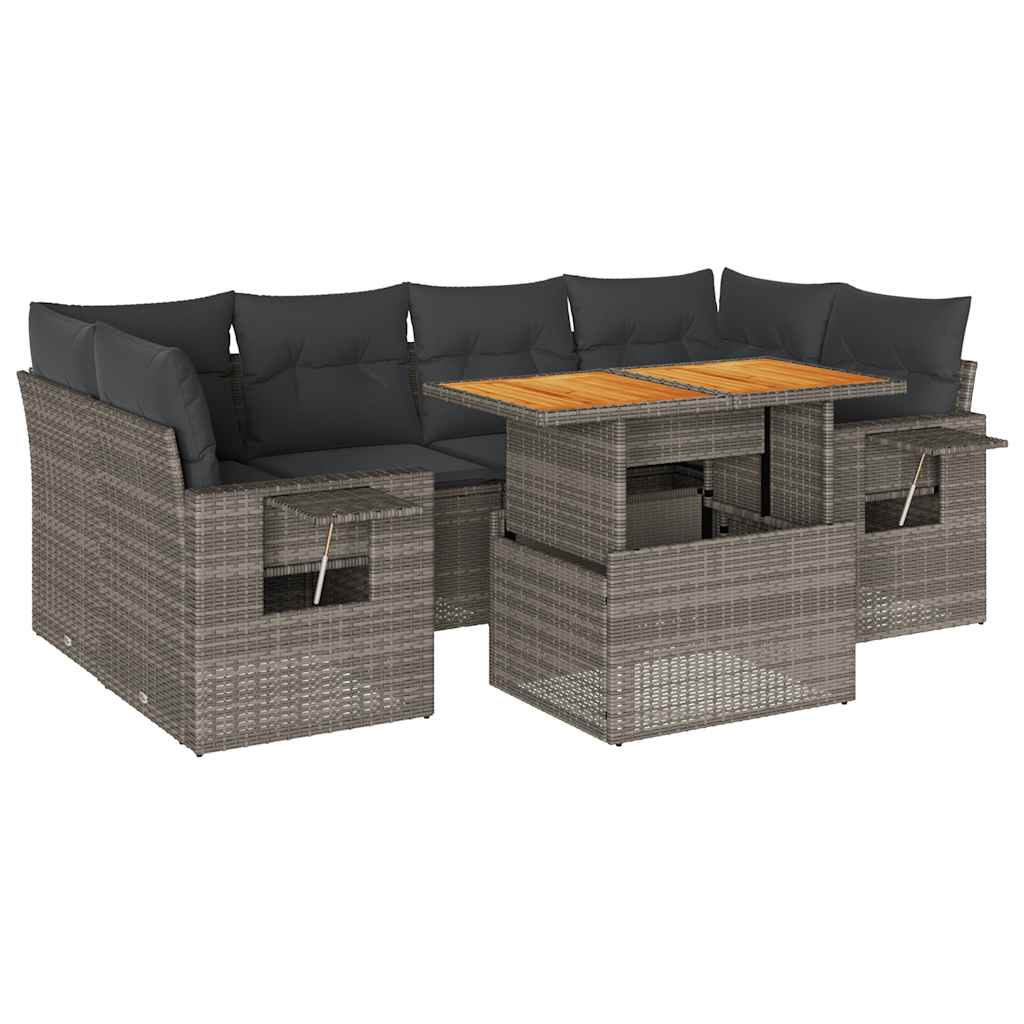 7 részes szürke polyrattan kerti ülőgarnitúra párnákkal
