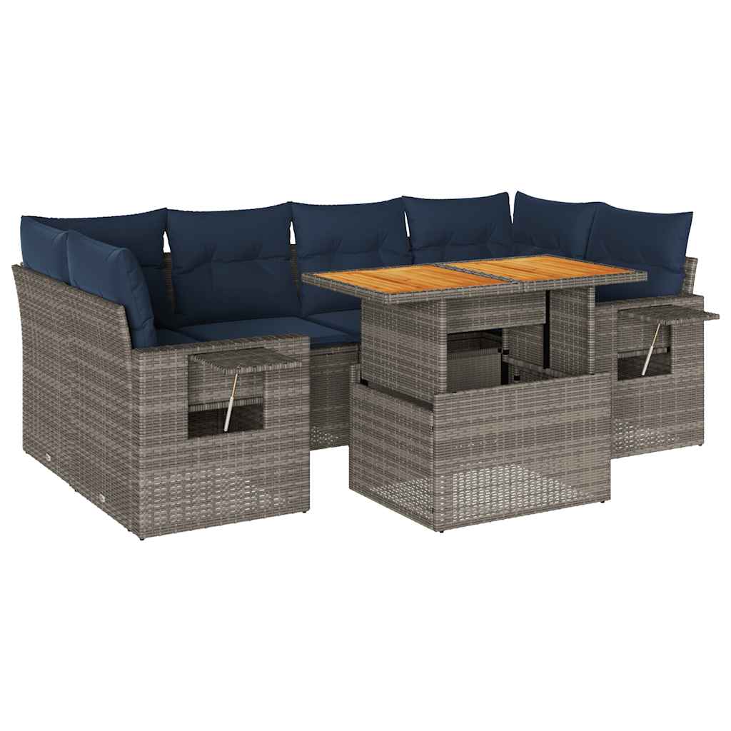 7 részes szürke polyrattan kerti ülőgarnitúra párnákkal