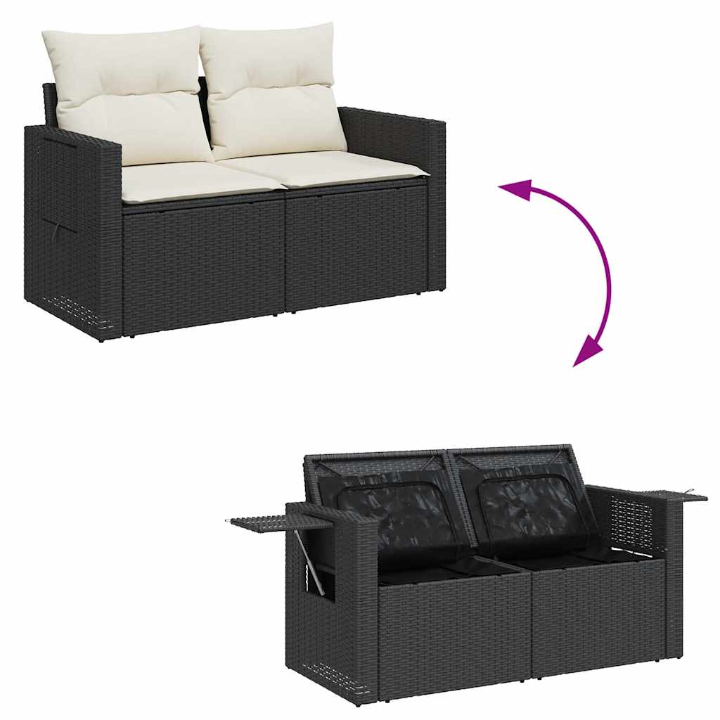 9 részes fekete polyrattan kerti ülőgarnitúra párnákkal
