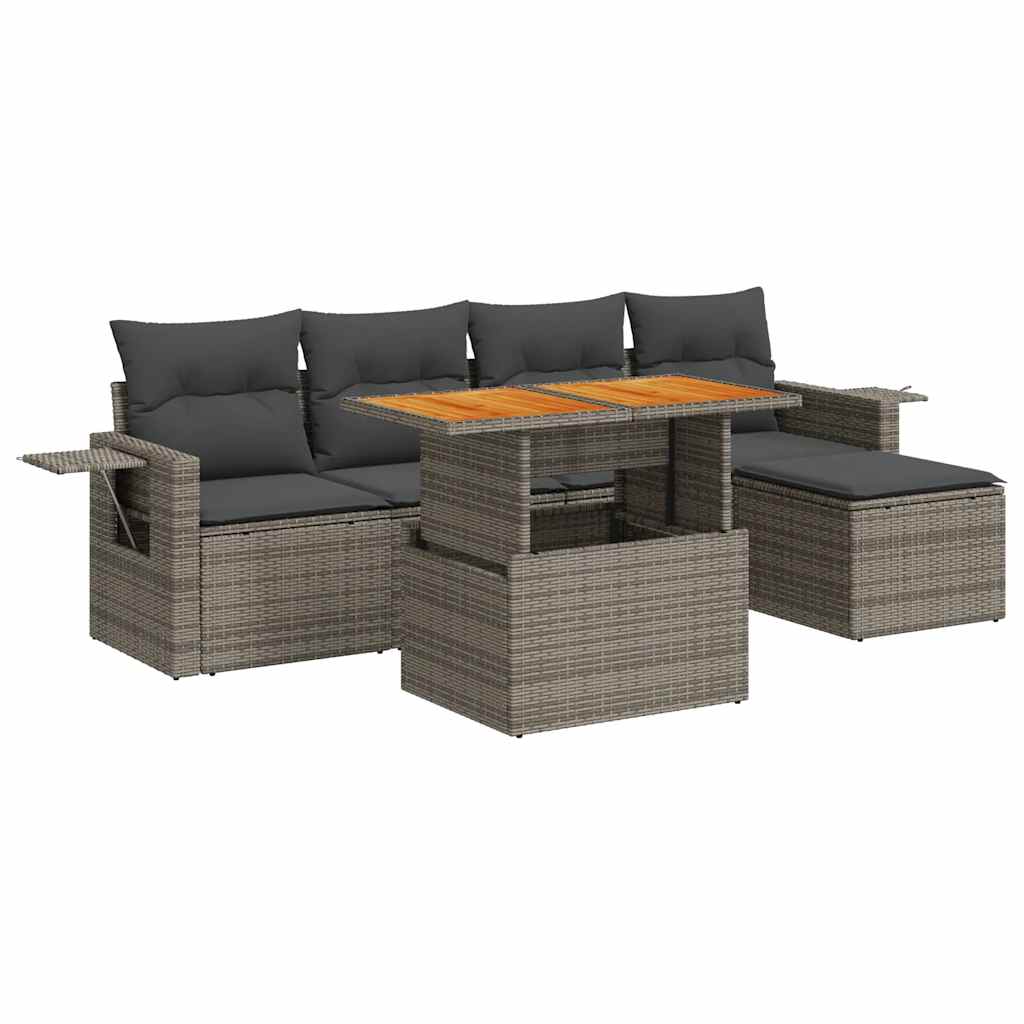 6 részes szürke polyrattan kerti ülőgarnitúra párnákkal