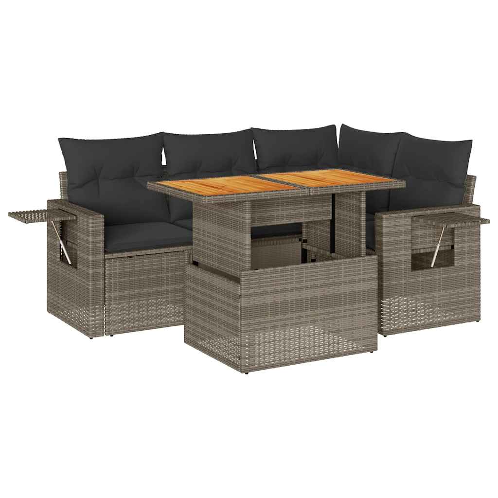 5 részes szürke polyrattan kerti ülőgarnitúra párnákkal