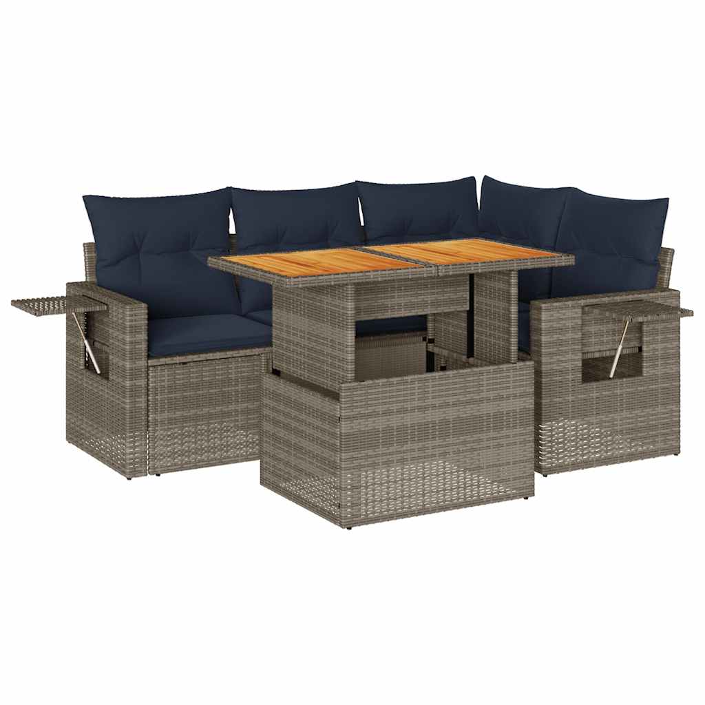 5 részes szürke polyrattan kerti ülőgarnitúra párnákkal