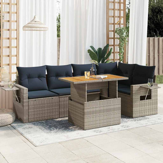 6 részes szürke polyrattan kerti ülőgarnitúra párnákkal