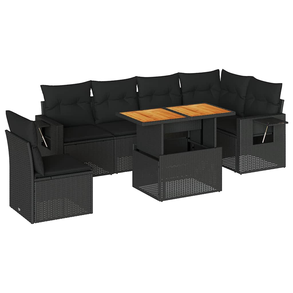 7 részes fekete polyrattan kerti ülőgarnitúra párnával