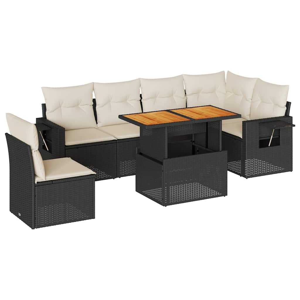 7 részes fekete polyrattan kerti ülőgarnitúra párnával