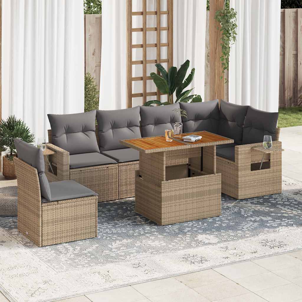 7 részes bézs polyrattan kerti ülőgarnitúra párnákkal