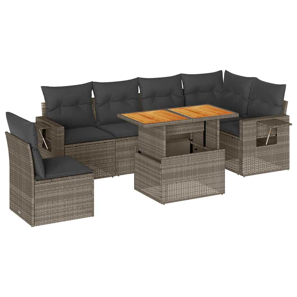 7 részes szürke polyrattan kerti ülőgarnitúra párnákkal