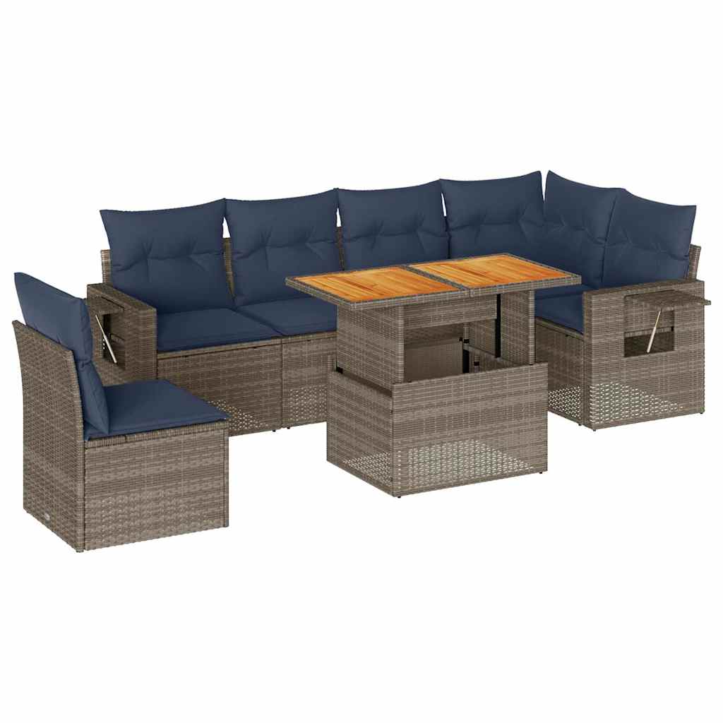 7 részes szürke polyrattan kerti ülőgarnitúra párnákkal