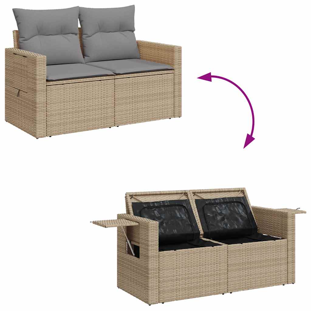 9 részes bézs polyrattan kerti ülőgarnitúra párnákkal