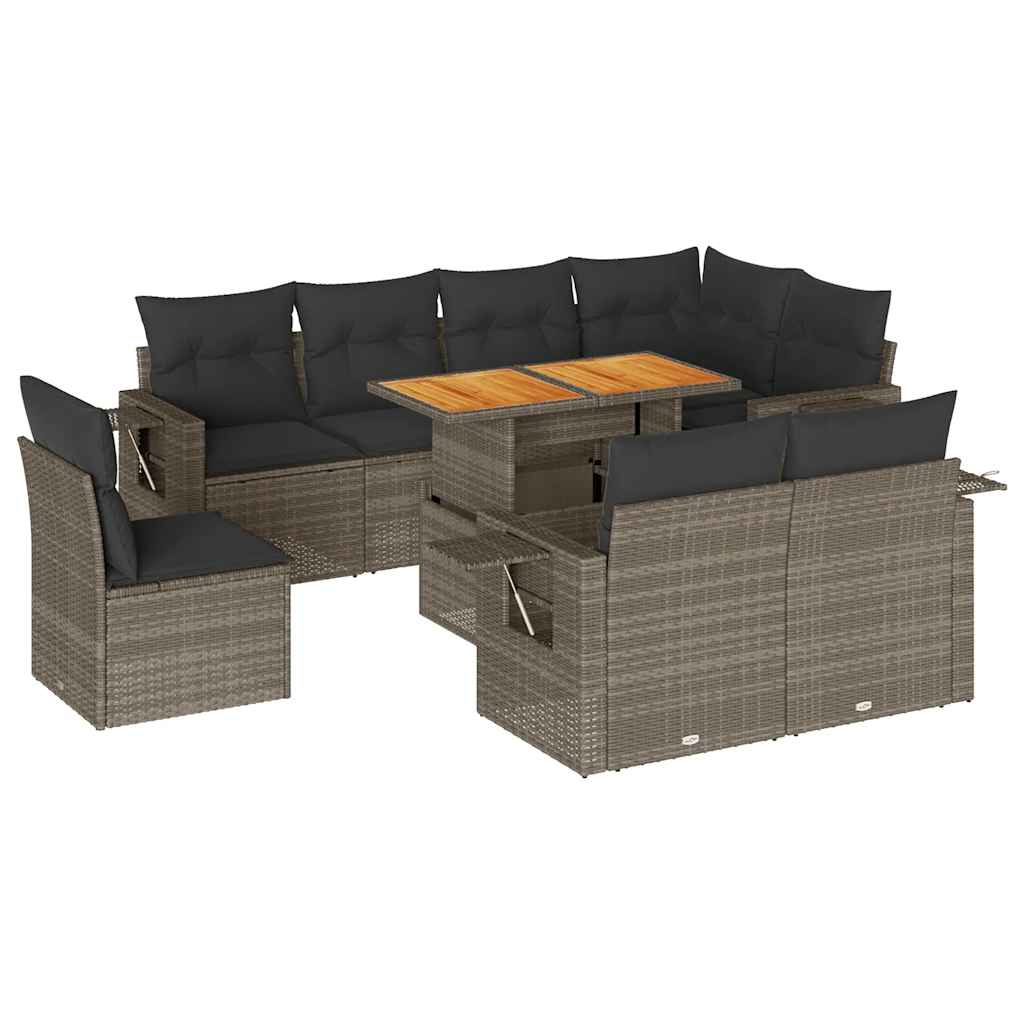 9 részes szürke polyrattan kerti ülőgarnitúra párnákkal