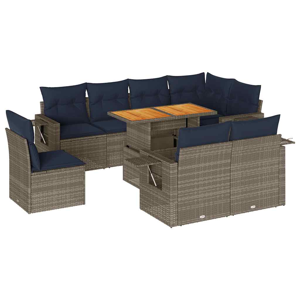 9 részes szürke polyrattan kerti ülőgarnitúra párnákkal
