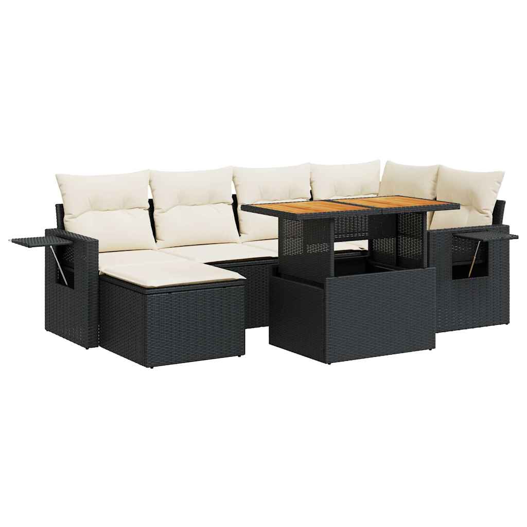7 részes fekete polyrattan kerti ülőgarnitúra párnával