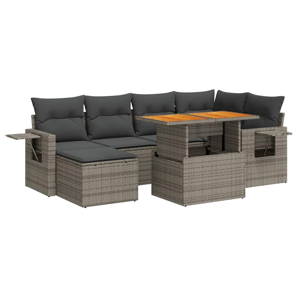 7 részes szürke polyrattan kerti ülőgarnitúra párnákkal