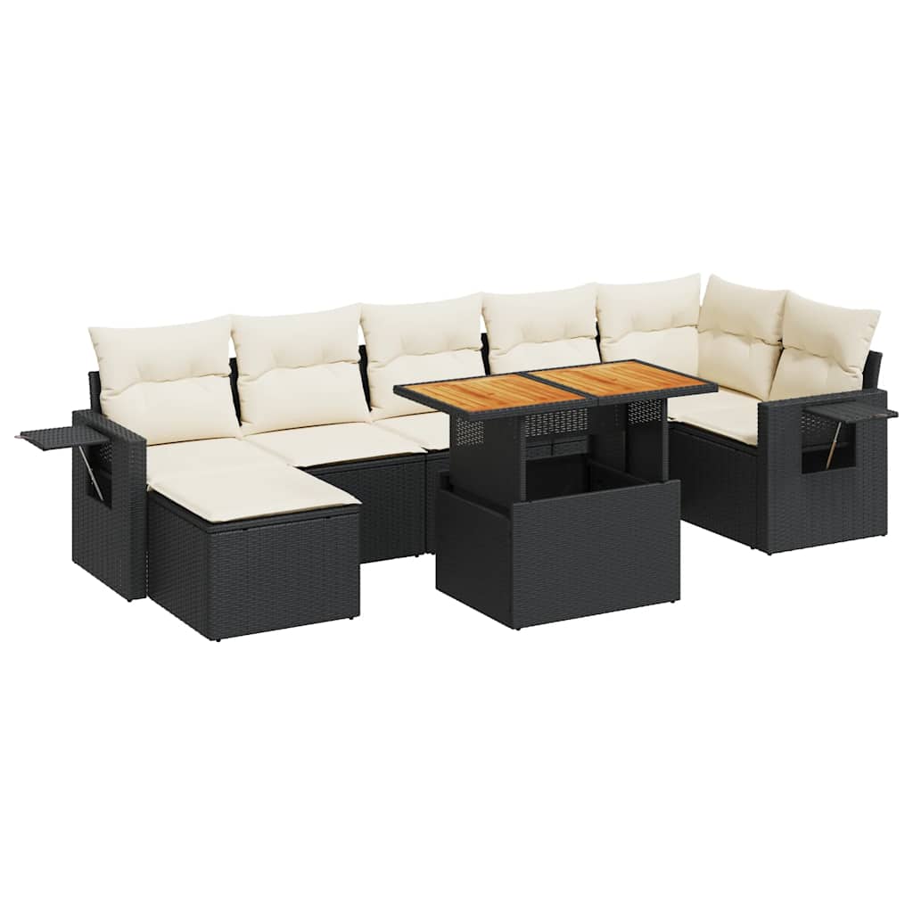 8 részes fekete polyrattan kerti ülőgarnitúra párnákkal