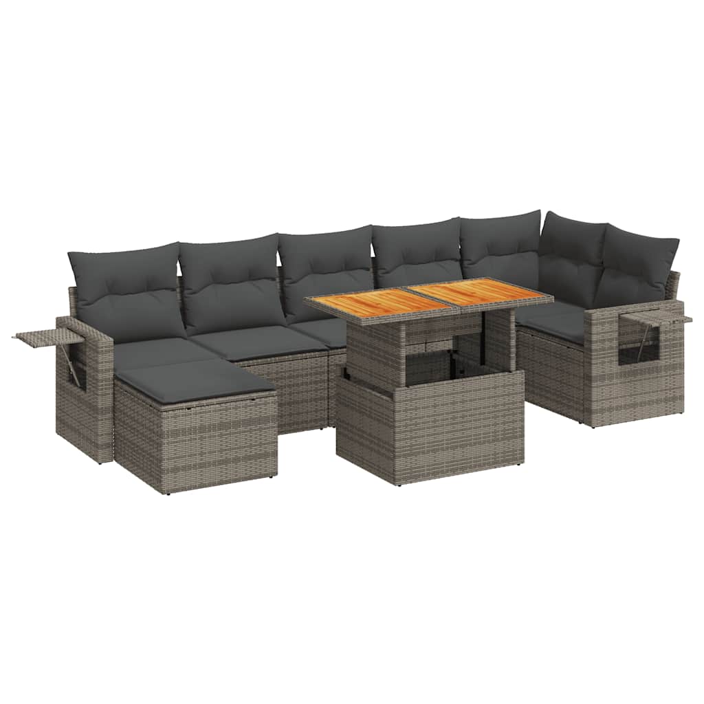 8 részes szürke polyrattan kerti ülőgarnitúra párnákkal
