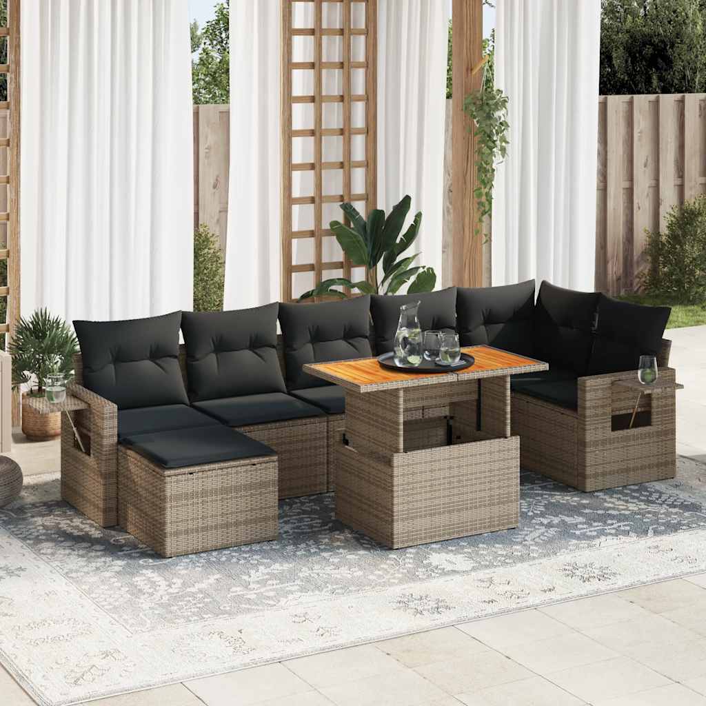 8 részes szürke polyrattan kerti ülőgarnitúra párnákkal