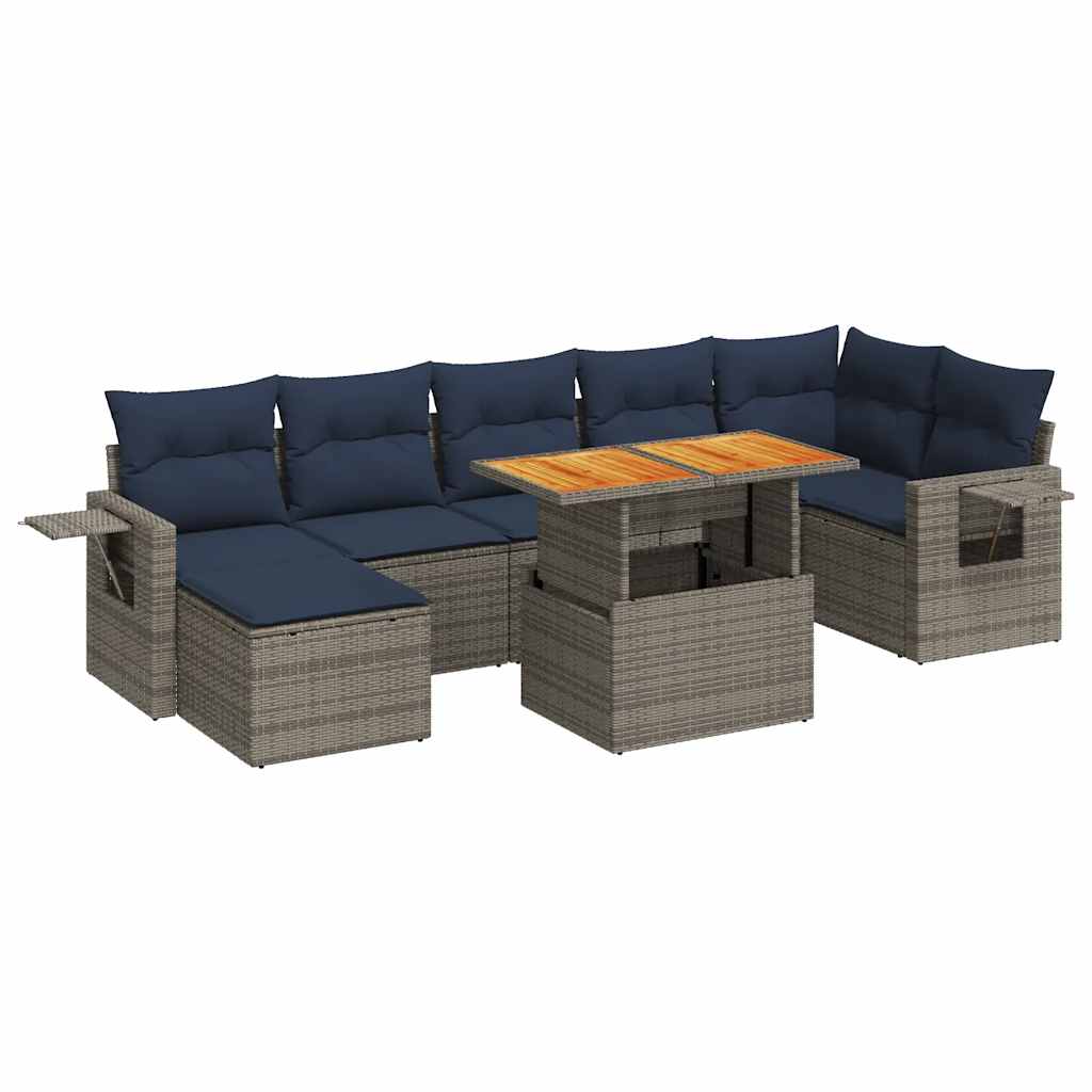 8 részes szürke polyrattan kerti ülőgarnitúra párnákkal