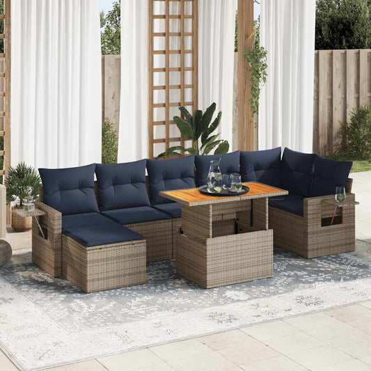 8 részes szürke polyrattan kerti ülőgarnitúra párnákkal